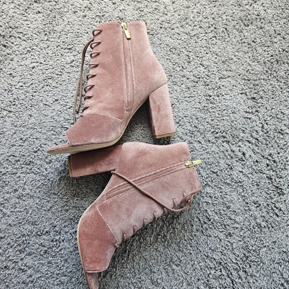 Joie Lakia Blush Velvet peep toe lace up heel boots size 38.5/8.5 - Picture 3 of 10